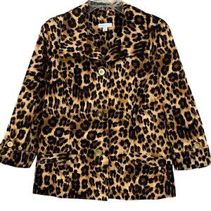 Charter Club leopard Print Button-Up Jacket With 3/4 Sleeves Coastal Grandma